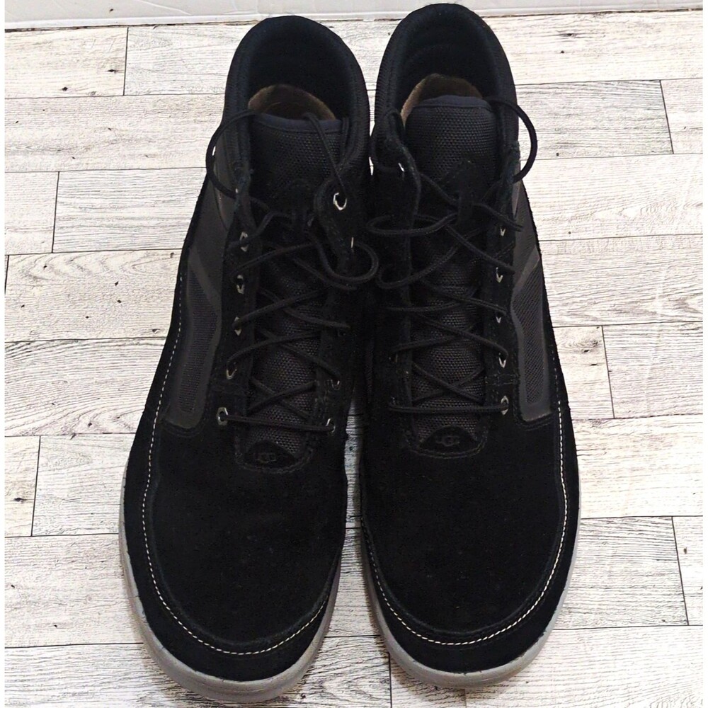 UGG Black Leather Lace-Up Ankle Boots Round Toe Rubber Sole Men's US 10